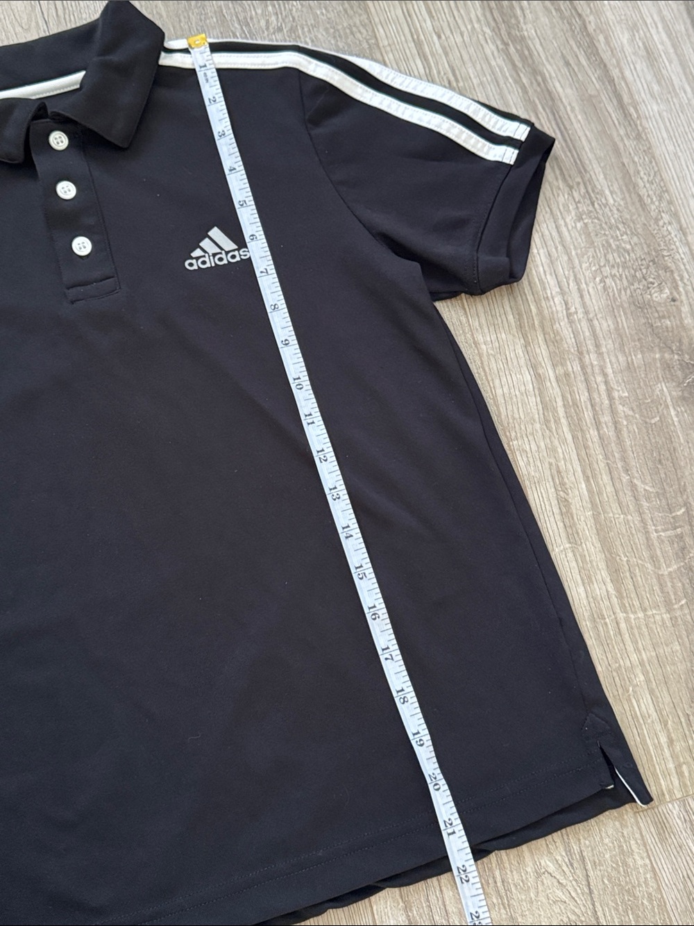 adidas Boys Black Polo with White Shoulder Stripes Size M (10/12) - Picture 5 of 7